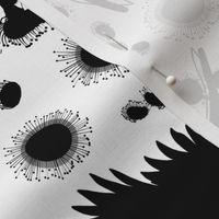 Wattle, Blossom Sparkle! (allover)  - black silhouettes on white, medium 
