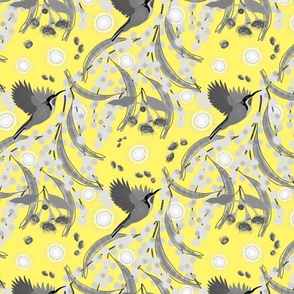 Wattle, Blossom Sparkle! (allover)  - greyscale on lemon yellow, medium 