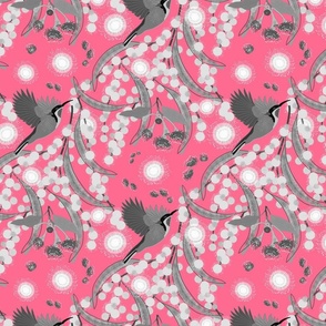 Wattle, Blossom Sparkle! (allover)  - greyscale on coral pink, medium 