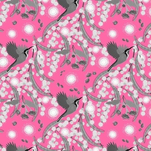 Wattle, Blossom Sparkle! (allover)  - greyscale on candy pink, medium 