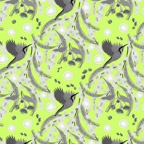 Wattle, Blossom Sparkle! (allover)  - greyscale on lime green, medium 