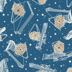 james webb space telescope blue with gold and stars