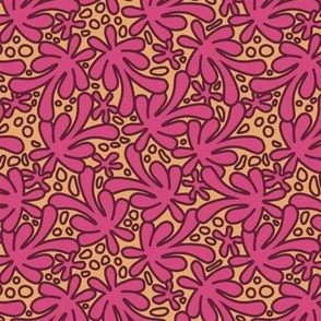 259 - Pink and burgundy free-form florals Matisse style, suitable for  adult summer ap, tote bags, cotton duvet covers, large scale