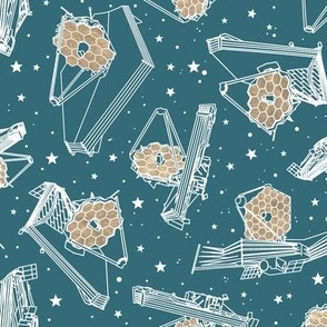 james webb space telescope teal gold and stars