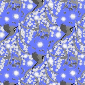 Wattle, Blossom Sparkle! (allover)  - greyscale on cornflower blue, medium 