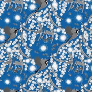 Wattle, Blossom Sparkle! (allover)  - greyscale on ocean blue, medium 