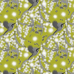 Wattle, Blossom Sparkle! (allover)  - greyscale on chartreuse, medium 