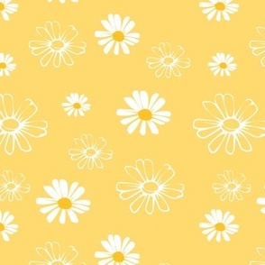 Daisy seamless pattern on yellow background. Floral ditsy print with small white flowers