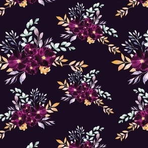 Purple floral watercolor seamless pattern