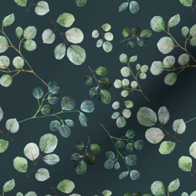  Watercolor Eucalyptus Leaves Seamless Pattern