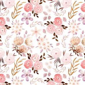 12” Maddi Floral – Pretty Watercolor Flowers Pink Coral Peach Blush, 12” repeat GL-MF1