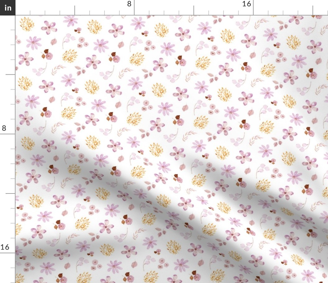 4” Maddi Floral – Pretty Watercolor Flowers Lavender Gold Blush, 4” repeat GL-MF2