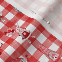 small scale gnome red gingham