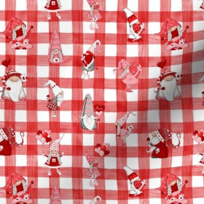 small scale gnome red gingham