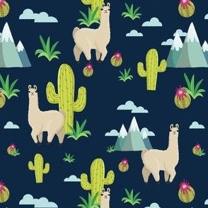 Llama, Cactus, and Mountains