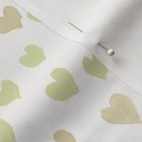 Seamless Watercolor Hearts pattern in sage green, pink, and white.