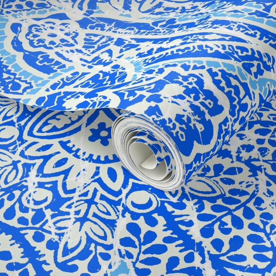 large batik block print paisley in Wallpaper | Spoonflower