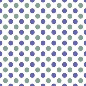 Periwnkle and green polkadot on white background