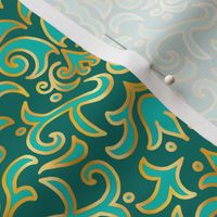 Victorian Damask, Turquoise and Gold on Teal
