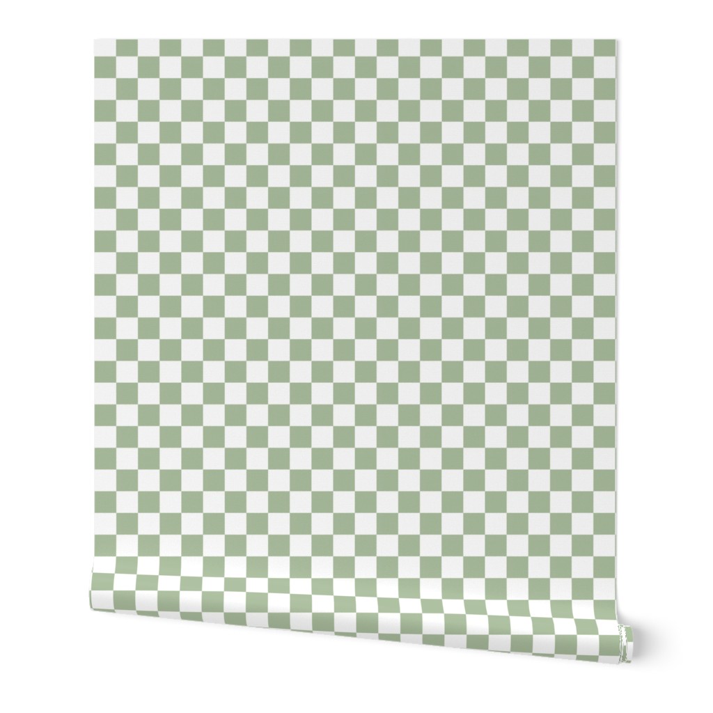 Sage Green and White 1” Checkers