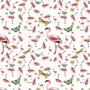 Flamingo Floral on White