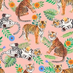 Tiger cubs and flowers (pink)