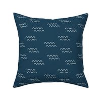 The minimalist style surf waves abstract ocean wave design white on navy blue night