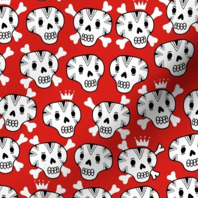 Doodle skulls on red background