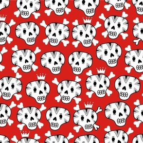 Doodle skulls on red background