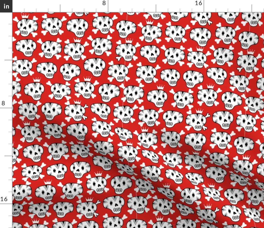 Doodle skulls on red background