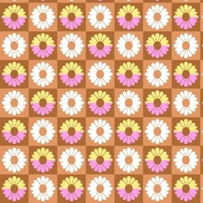 Retro Flower check pink brown by Jac Slade