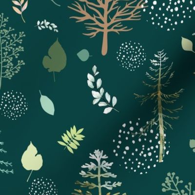 Watercolor trees seamless pattern on dark  background