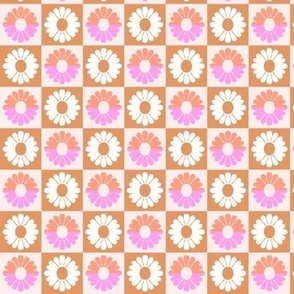 Retro Flower check brown pink by Jac Slade