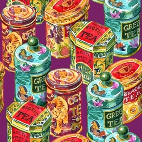 Tea tins collection, violet background