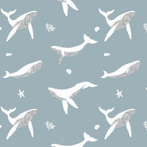 Dusky blue polkadot summer whales 