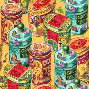 Tea tins collection, yellow background
