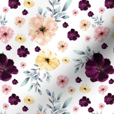 floral  watercolor white background