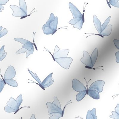 watercolor butterflies - autumncolors blues on white - ELH