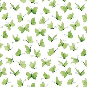 small watercolor butterflies - green on white - ELH