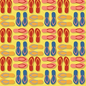 Blue, red, orange and salmon pink flip flops - Large scale