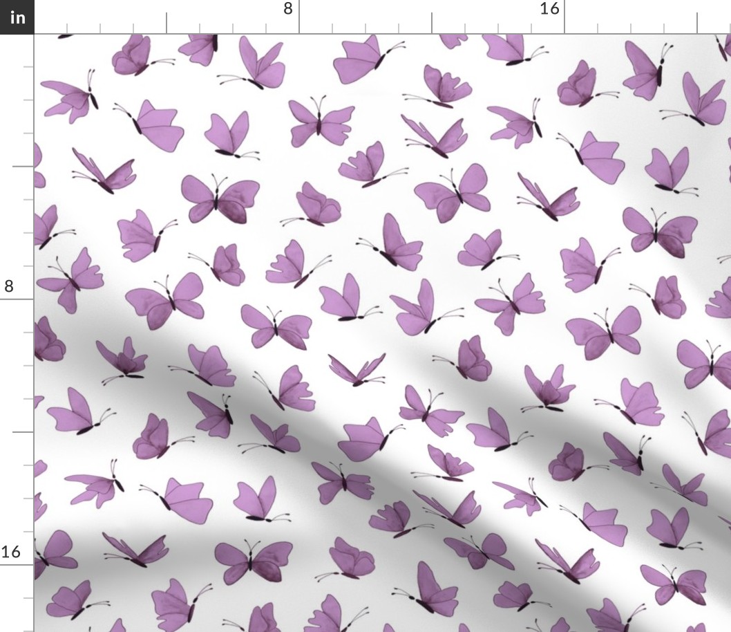 watercolor butterflies - mauve on white - ELH