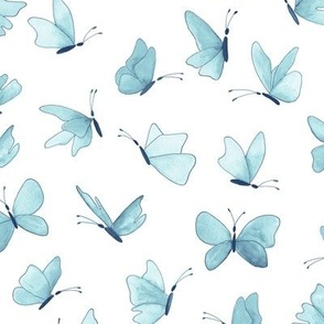 watercolor butterflies - navy and light blue on white - ELH