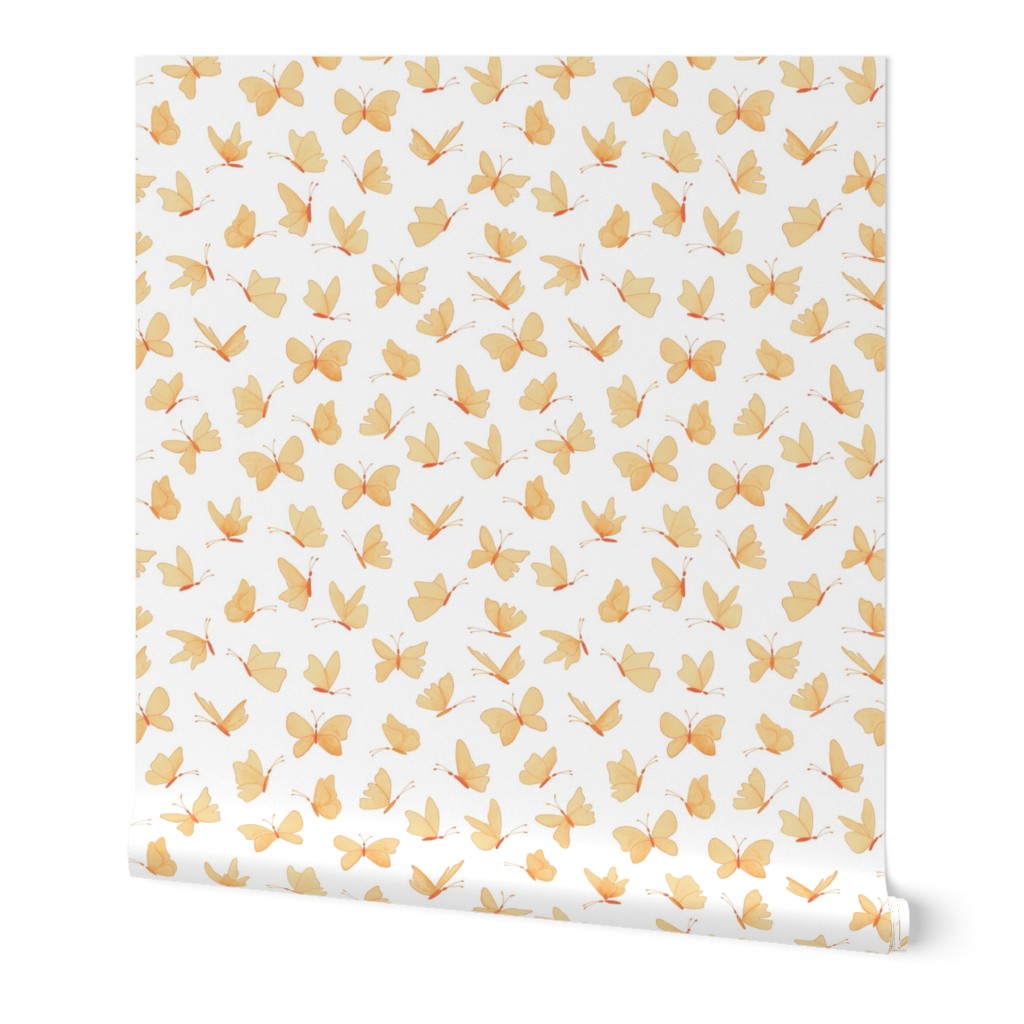 watercolor butterflies - creamsicle  on white - ELH