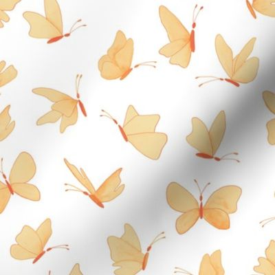 watercolor butterflies - creamsicle  on white - ELH