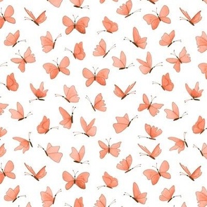 small watercolor butterflies - bronze and coral on white - ELH