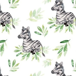 Zebra with jungle leaves 