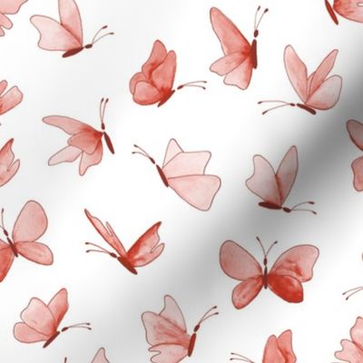 watercolor butterflies - autumncolors reds on white - ELH