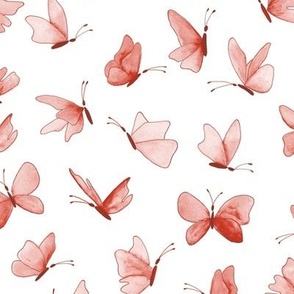 watercolor butterflies - autumncolors reds on white - ELH