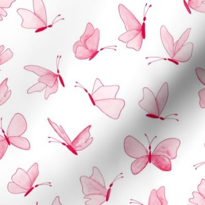 watercolor butterflies -  cherry red and pink on white - ELH