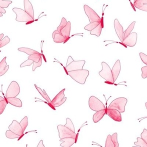 watercolor butterflies -  cherry red and pink on white - ELH